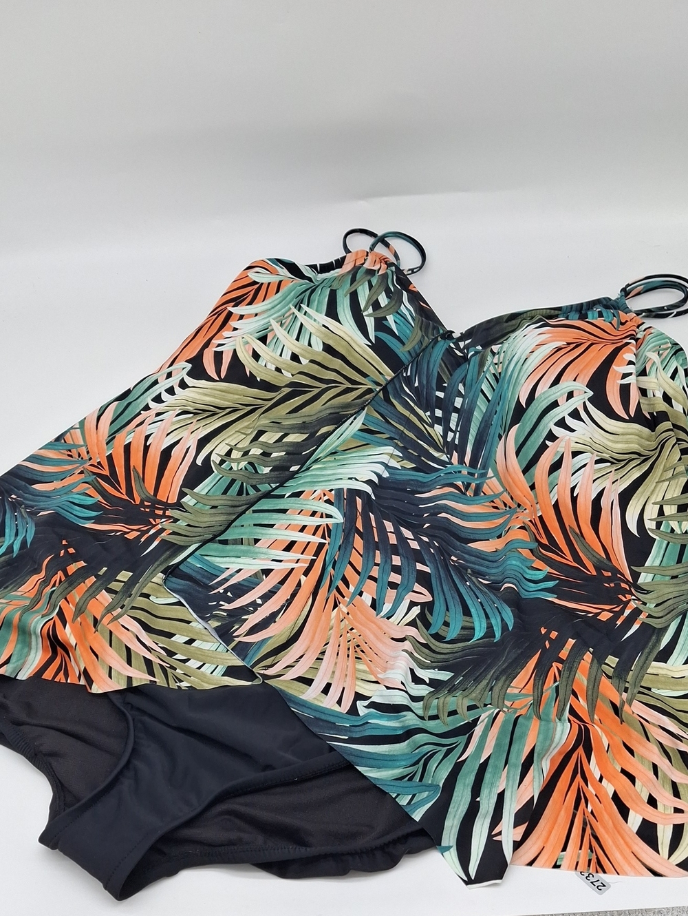 Swim Solutions Palm Print Tummy Control Fauxkini One-Piece Swimsuit 20W